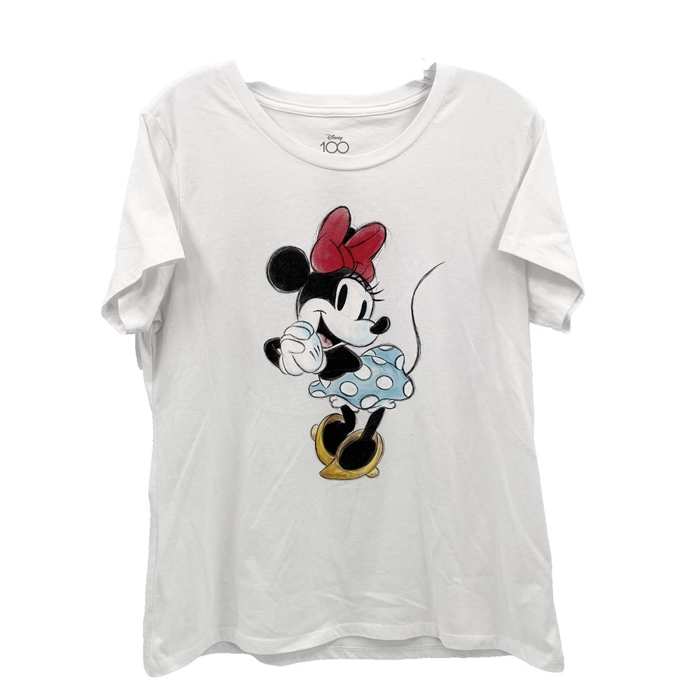 DISNEY 100 Anniversary Women's XL White Classic Vintage Art MINNIE MOUSE T-Shirt